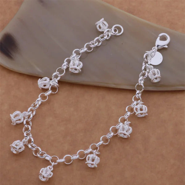 925 Sterling Silver Rose Flowe Bracelet Nice Snake Chain High Quality For Women Men Fashion Jewelry Wedding Engagement Party