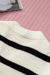 Striped V-Neck Buttoned Open Front Knitted Sweater