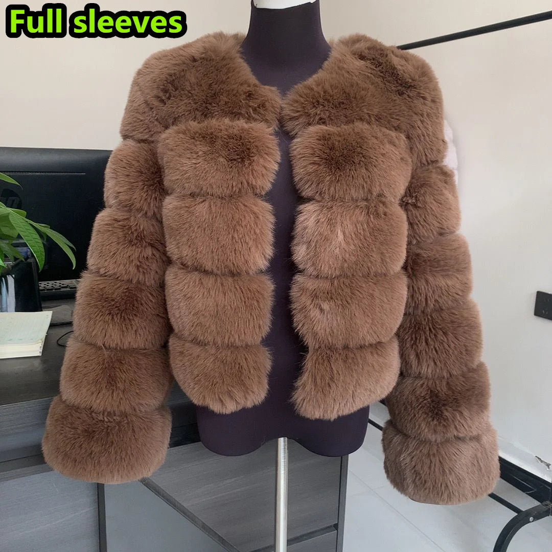 Women's Fashion faux fur coat super hot Autumn Winter women short Faux fox fur fluffy jacket high quality 7xl Ladies furry coats