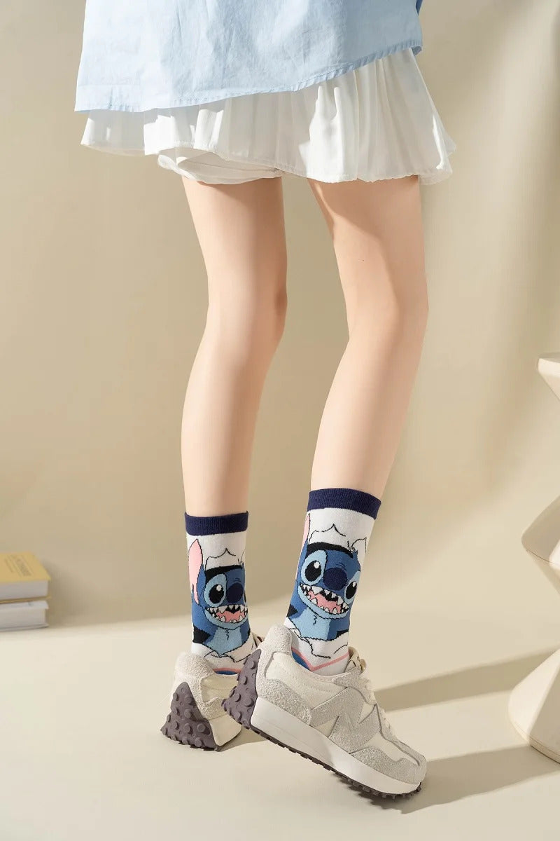 1 Pair New Design Cartoon Long Men Socks Stitch Kawaii Women Socks creative Skateboard socks Fashion knee-high Socks Size 34-42