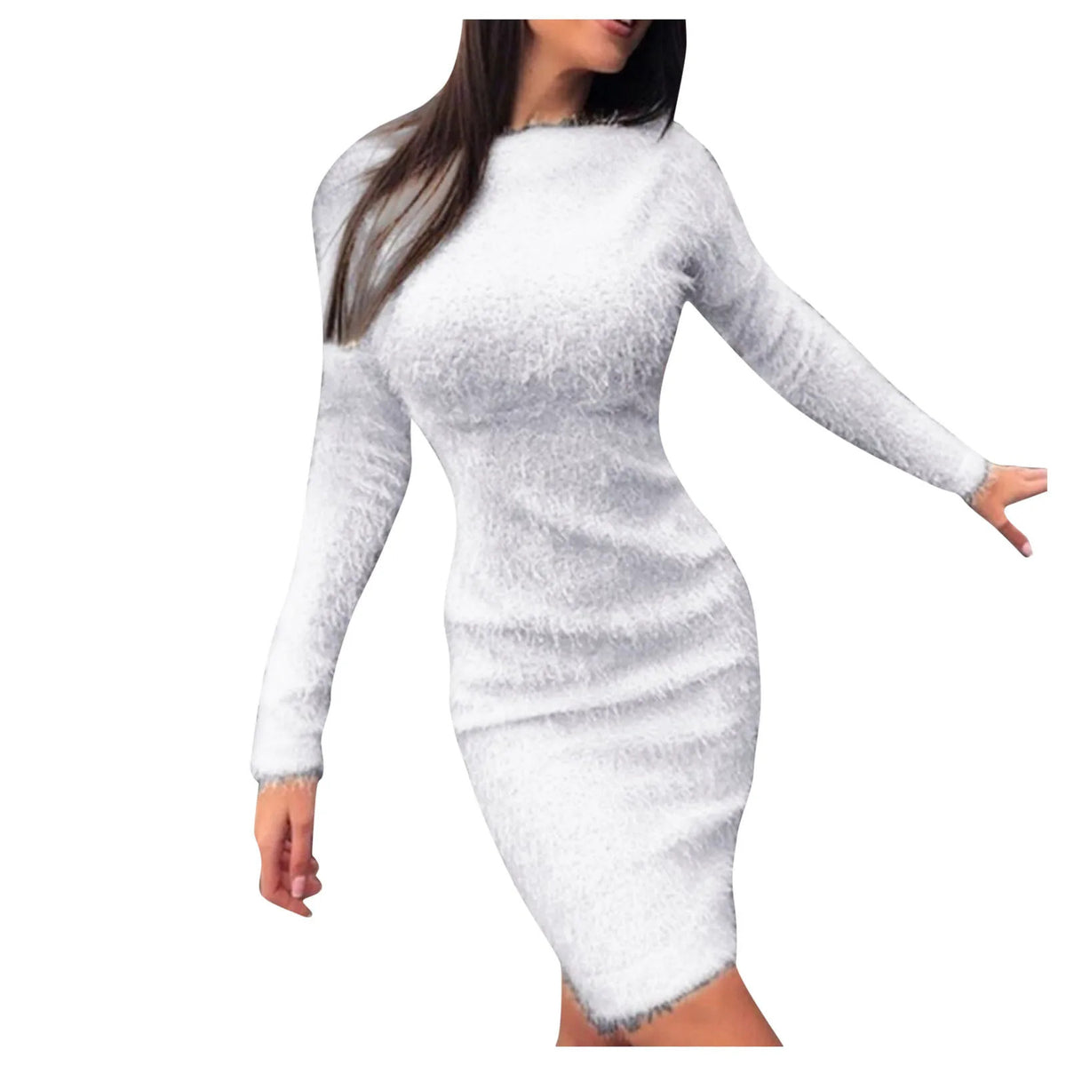 Women Slim Plush Dress Long Sleeve Wrap Pullovers Sweater Mini Dresses Female 2024 Autumn Winter Warm Vestidos Streetwear New