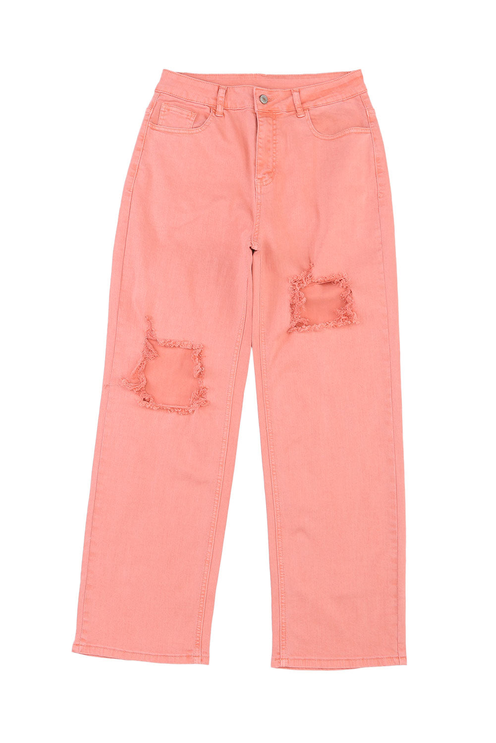 Pink High Waist Ripped Straight Leg Pocket Jeans