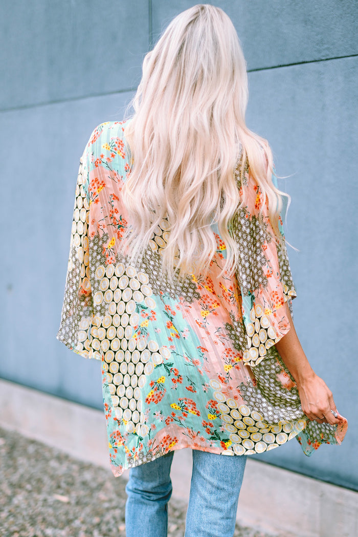 Multicolor Floral Open Sheer Shimmer Kimono