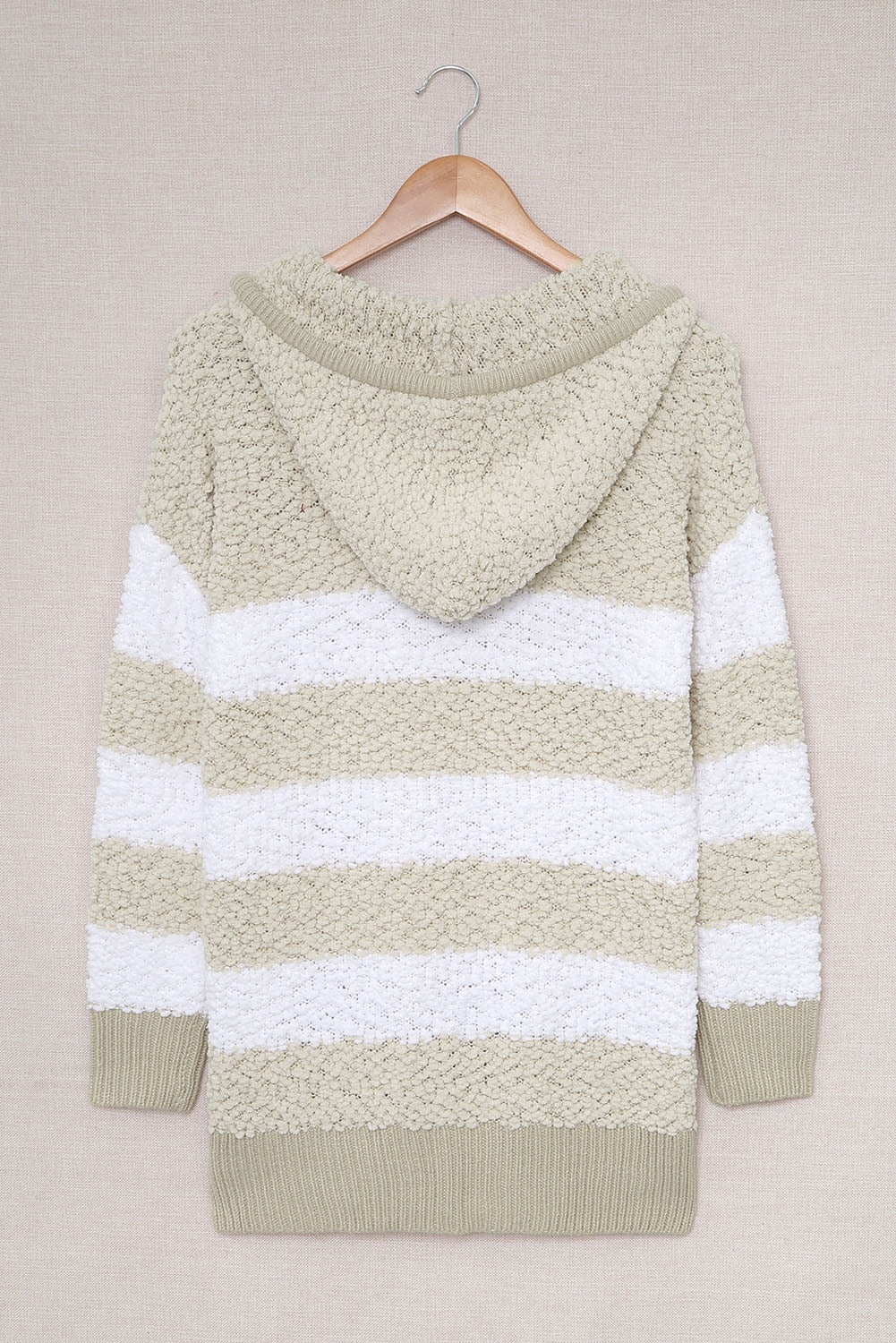 Apricot Color Block Side Slit Knitted Hooded Sweater