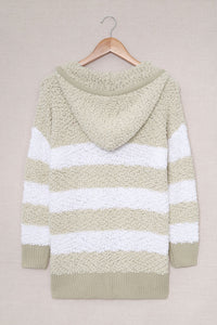 Apricot Color Block Side Slit Knitted Hooded Sweater