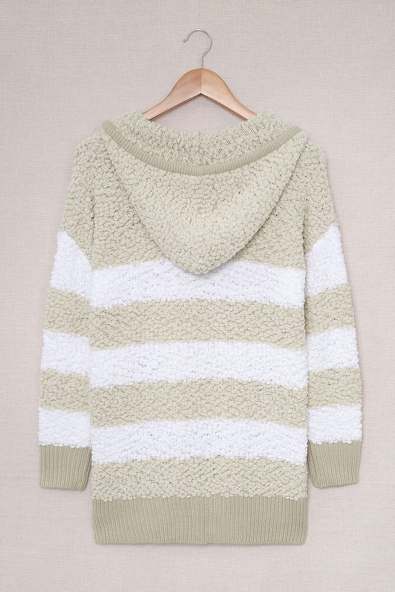 Apricot Color Block Side Slit Knitted Hooded Sweater