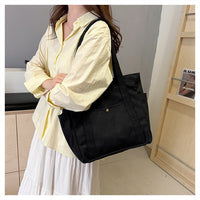 Preppy Style Shoulder Bag Unisex Large Capacity HandBag Casual Versatile Solid Canvas Bag Student Commuting Zipper Square Bag