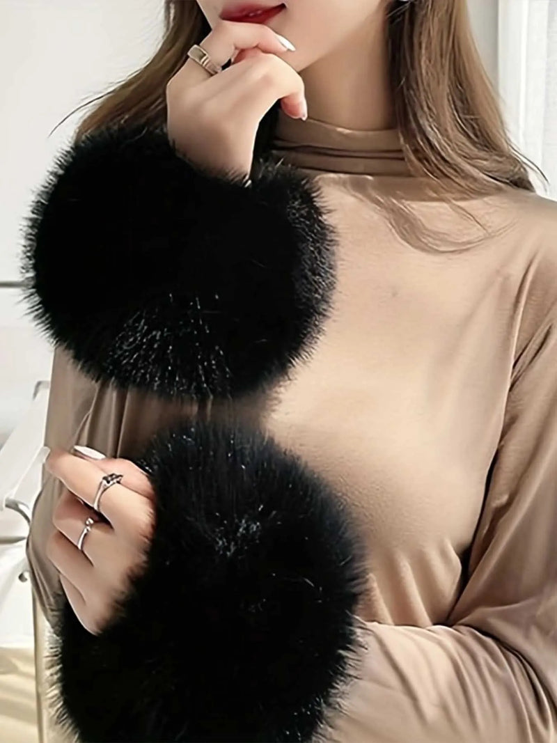 Elegant and soft artificial fur cuffs, elastic wrist warmers for autumn and winter cold protection, decorative wrist cuffs