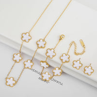 Classic Stainless Steel Five Leaf Flower Jewelry Necklace Set Bracelet Earrings Simple for Woman Girl Party Daily Wear Jewelry