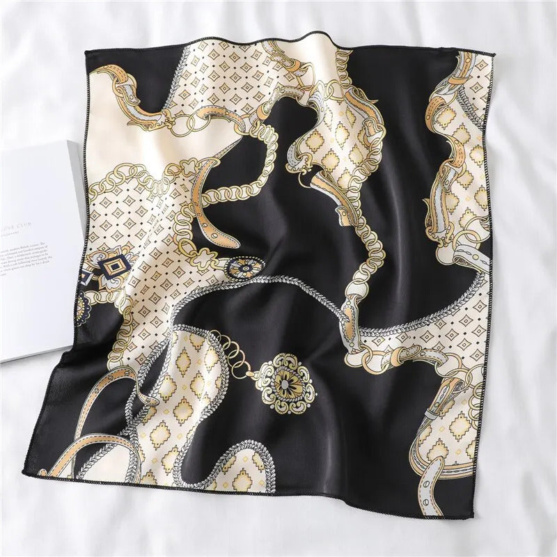 Women Small Satin Silk Scarf Square Print Wrap Foulard Femal Handkerchief Bandana Neck Hair Skinny Tie Scarves Shawls