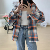 Plaid Shirt Women Autumn Long Sleeve Top Female Vintage Fashion Single Breasted Blouse Ladies Preppy Style Loose Check Shirts