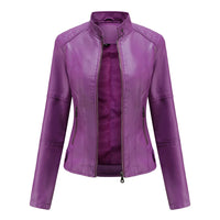 Spring / Autumn New Style Gules Leather Jacket Women's Fashionable Trim Motorcycle Women Coat Black Purple Brown S-4XL