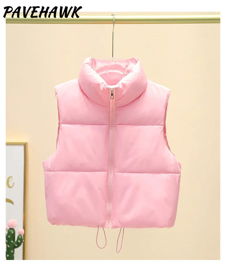 Women Autumn Winter Short Down Vest Stand Collar Warm Casual Elegant Sleeveless Coats Outdoor Quilted Travel Jackets Clothes