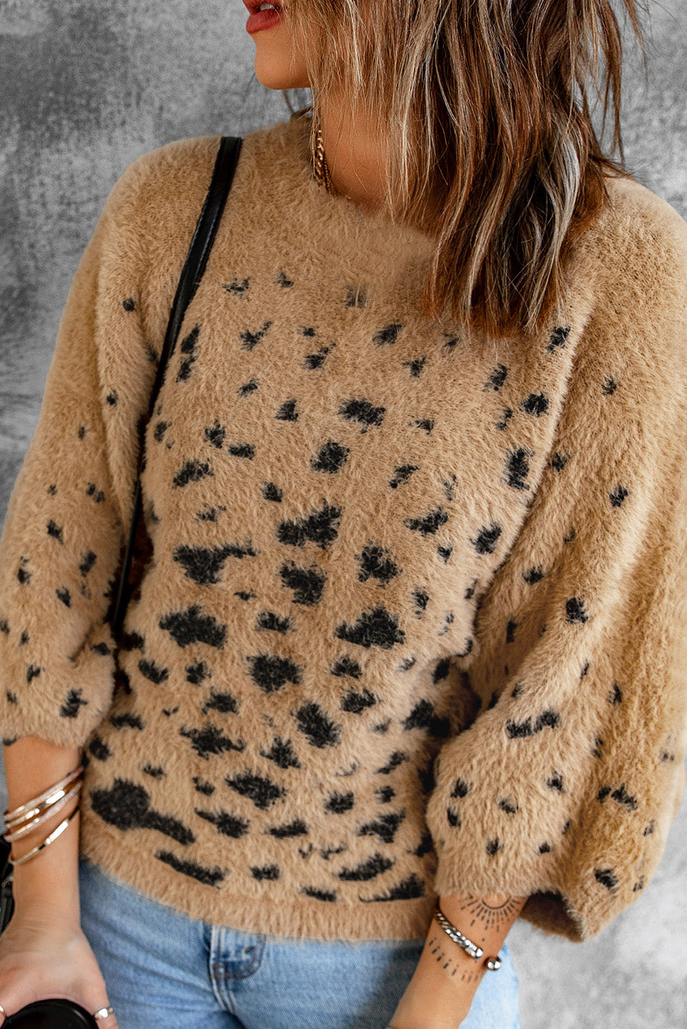 Leopard Print Drop Shoulder Loose Knitted Sweater