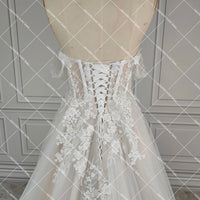 Luxe Shimmer Tulle Off Shoulder Wedding Dress with Embroidered 3D Flowers Sweetheart Puffy Lace Up Customized Bridal Gowns