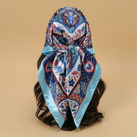 Satin Square Scarf Women Muslim Hijab Elegant 2023 Print Silk Neckerchief Shawl Wraps Headband Handle Hair Accessories Bandana