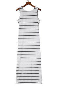 Women's Stripe Print Open Back Sleeveless Tank Maxi Dress with Slits