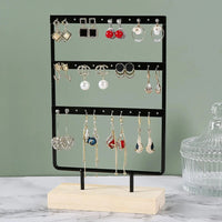 Earring Stand Wooden Base Jewelry Towel with Holes Hanging Jewelry Organizer Large Metal Holder for Earrings Ear Stud Necklace