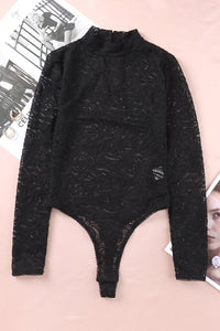 Black Long Sleeve High Neck Skinny Lace Bodysuit