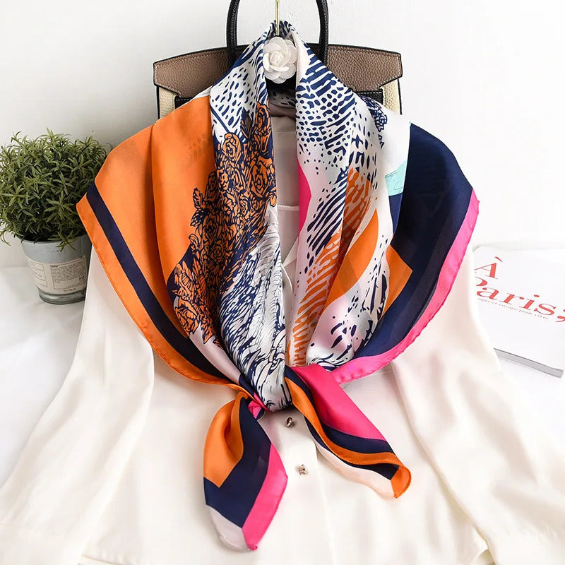 90*90cm Women Scarf Silk Feeling Hair Neck Square Brand Office bandanna muffler Waiter Flight Attendants Handkerchief Rings wrap