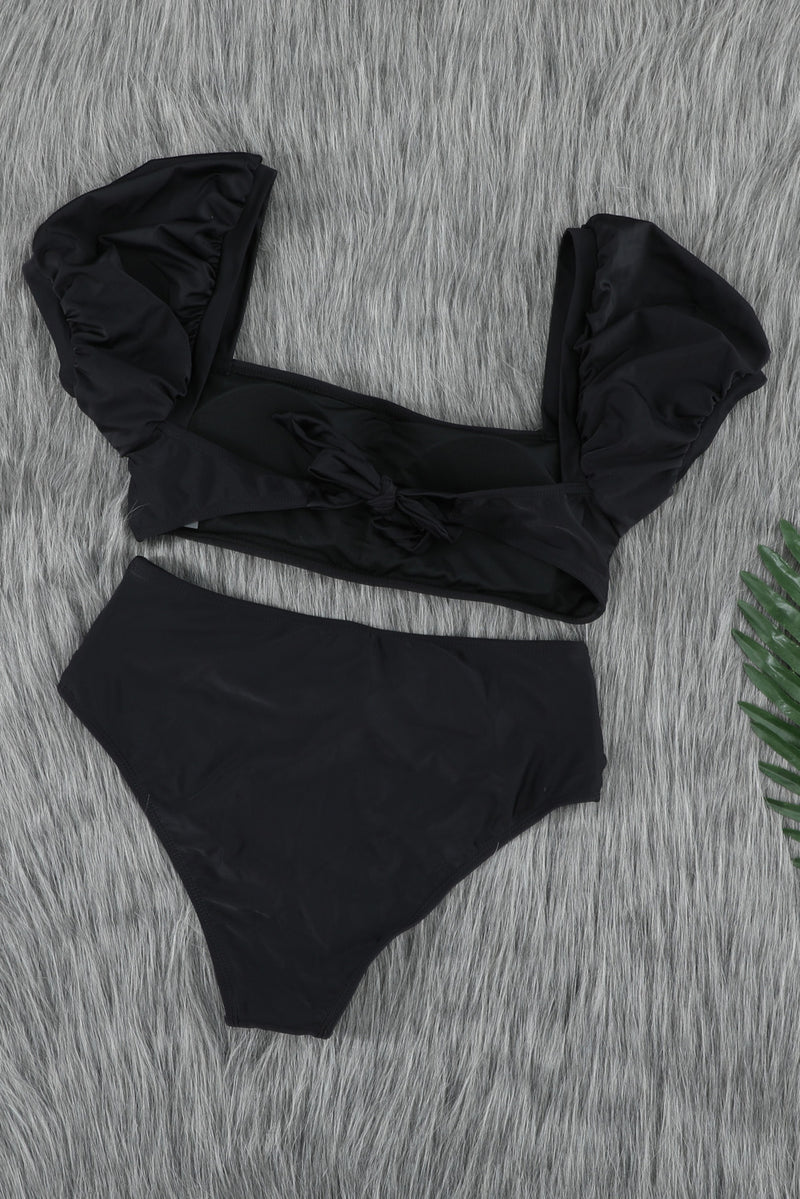 Black Sexy Bubble Sleeves High waisted swimsuits