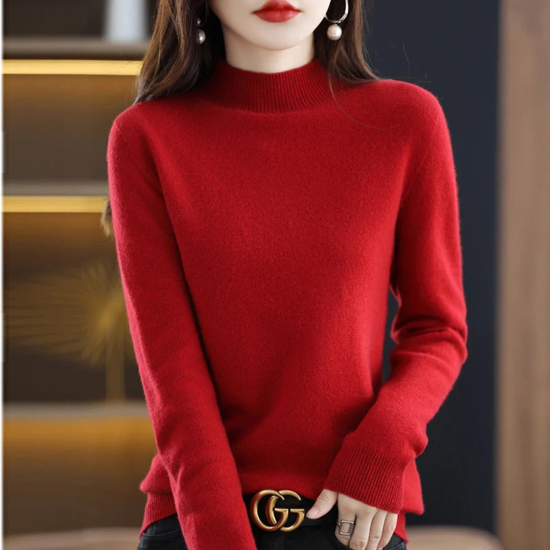 100% Pure Wool Half-neck Pullover In Autumn And Winter New Cashmere Sweater Women's Casual Knit Top Women's Coat 19 Colors