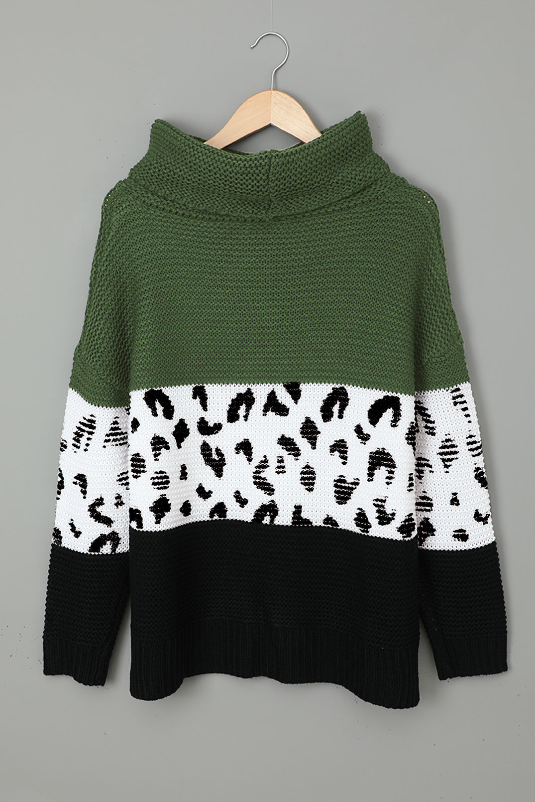 Green Turtleneck Splicing Chunky Knit Pullover Sweater