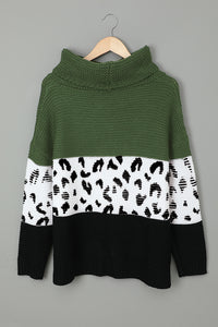 Green Turtleneck Splicing Chunky Knit Pullover Sweater