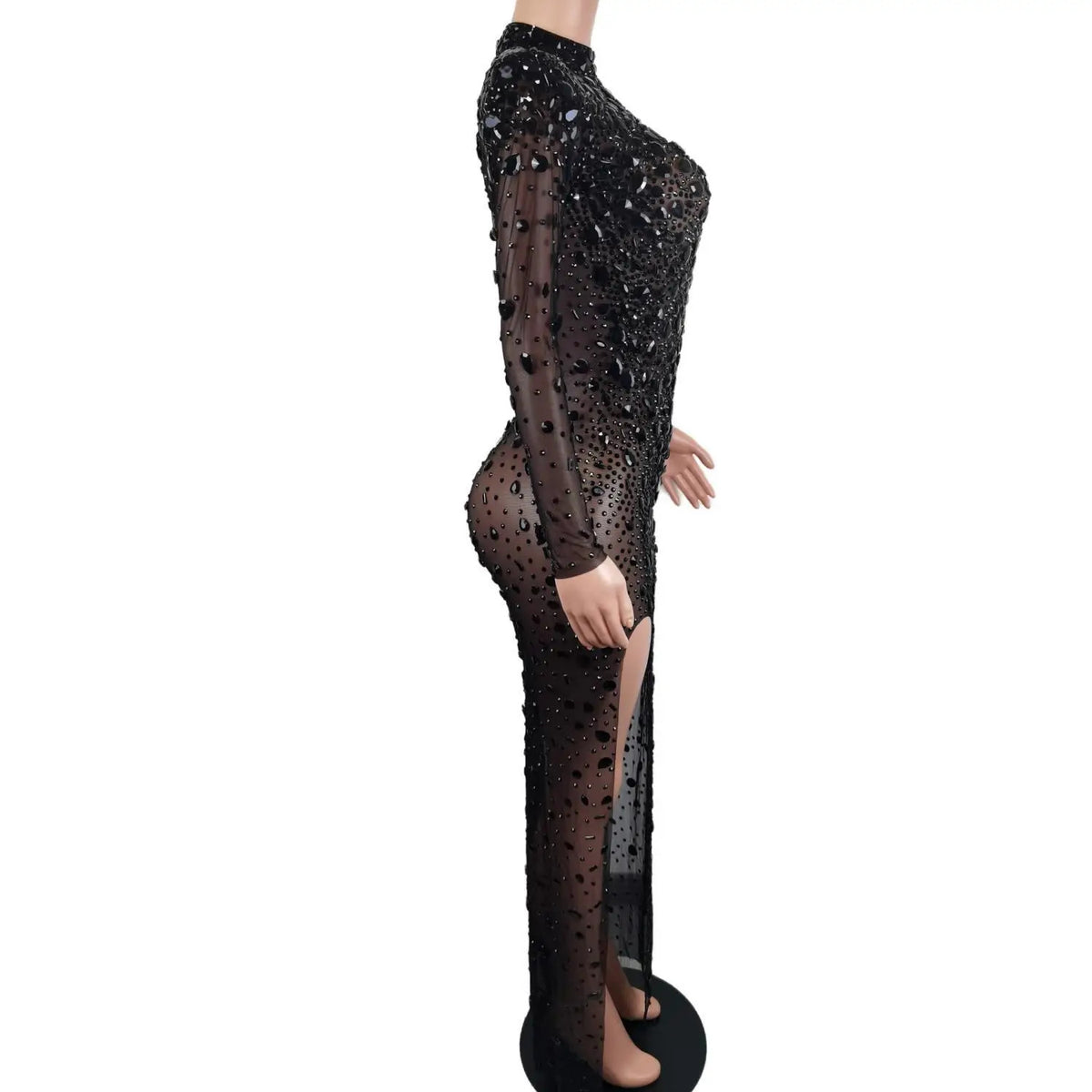 Luxury Sexy See Through Cocktail Gowns Sparkly Black Crystals Diamond African Women Long Prom Dresses for Birthday Party Cuican