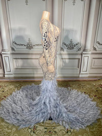 Luxurious Sparkly Feather Tail Dress Women Evening Prom Celebrity Party Birthday Wear Singer Stage Costume Wedding Wedding Dress