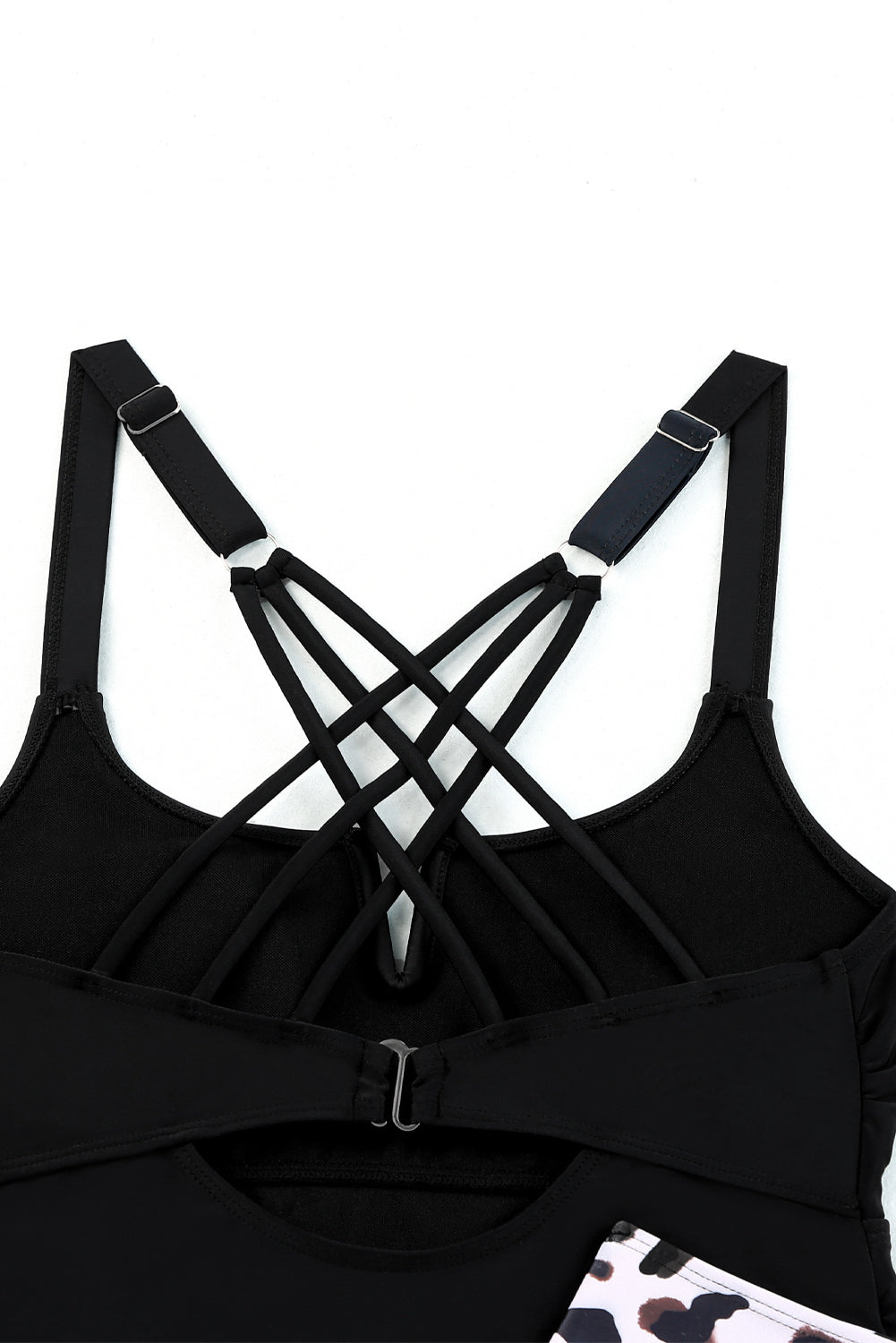 Black Notch Neckline Strappy Tankini Contrast High Waist Swimsuit