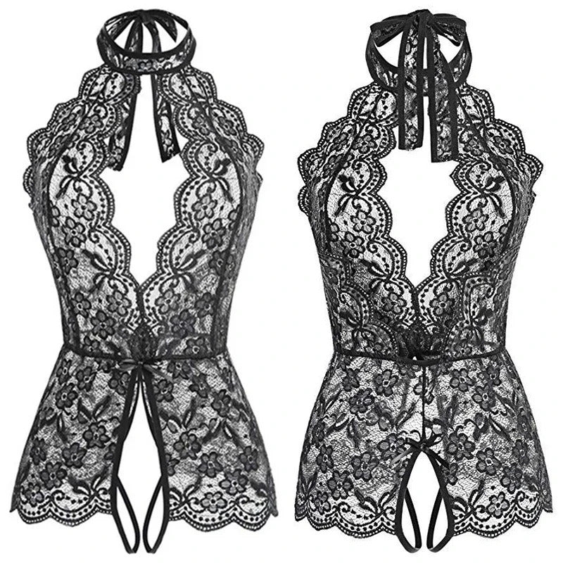 Sexy Open Bodysuit  Underwear For Women Lace Perspective Night Skirt Sex Costumes Erotic Lingerie  Corsets bra and panty set