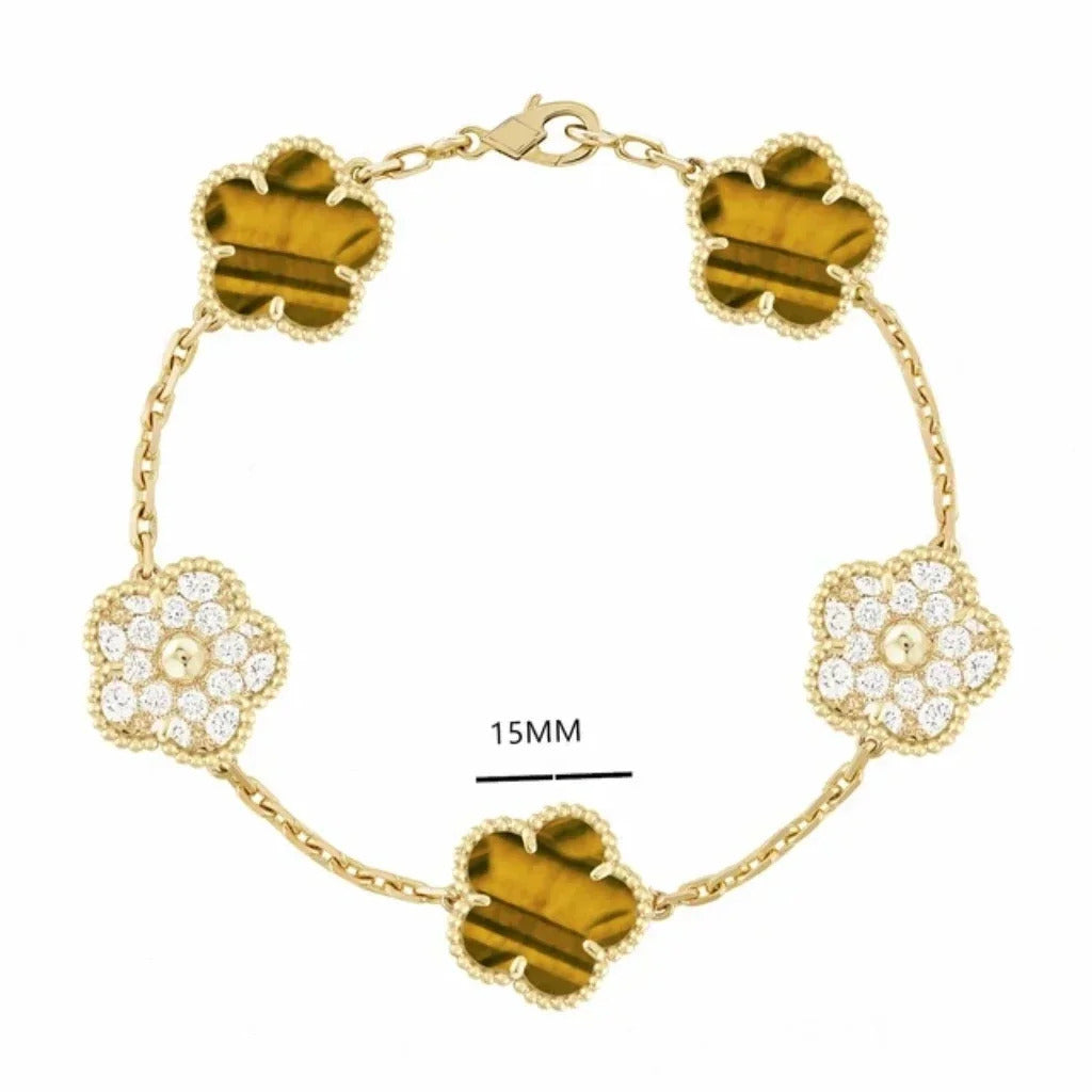 925 Sterling Silver Bracelet with Multiple Stones, Lucky Clover High Quality Elegant Classic Ladies Party Dating Birthday Gift