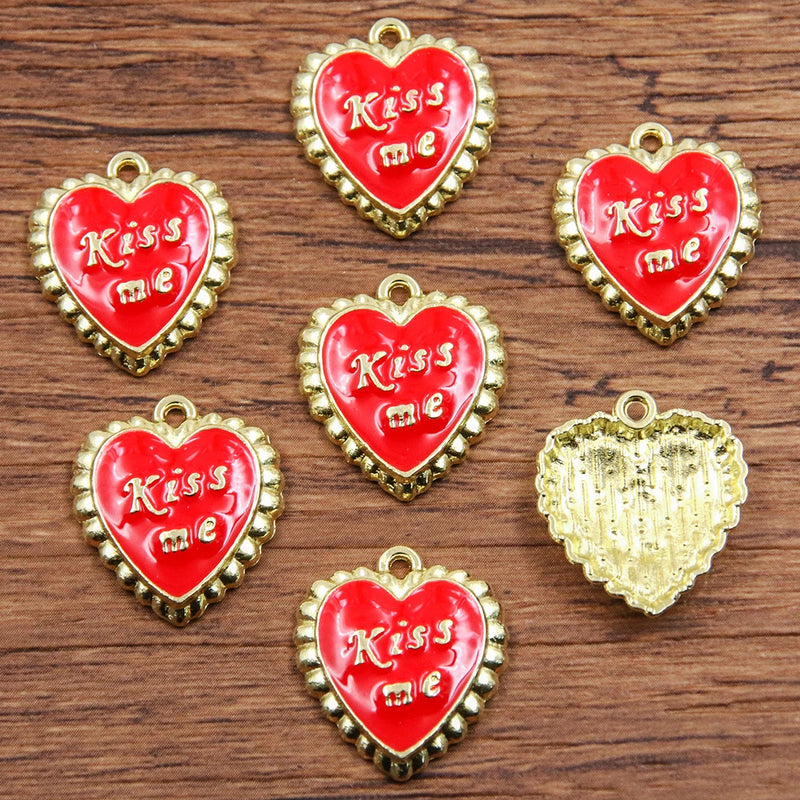 10Pcs 21 Style Mix Size Alloy Metal Drop Oil Valentine's Day Charm LOVE Heart Pendant For Enamel DIY Bracelet Jewelry Making