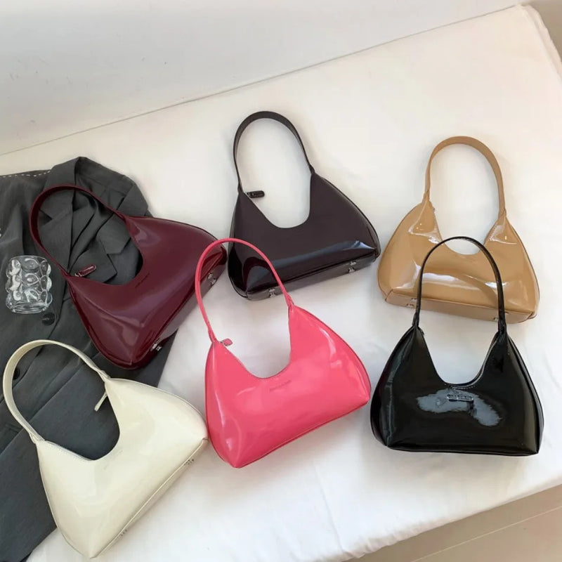 Fashionable Shoulder Bags for Women's Designer Solid Colors Patent Leather Crescent Bag 2024 New Small Handbag Ladies Totes Sac