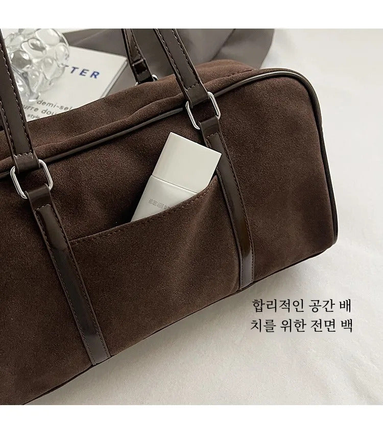 Casual Large Capaci Suede Bag Women 2024 New Autumn and Winter Retro Brown Commuter Shoulder Bag Pillow Bag