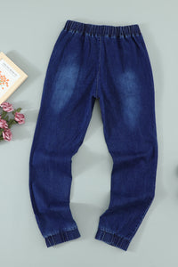 Blue Distress Drawstring Pocketed Joggers