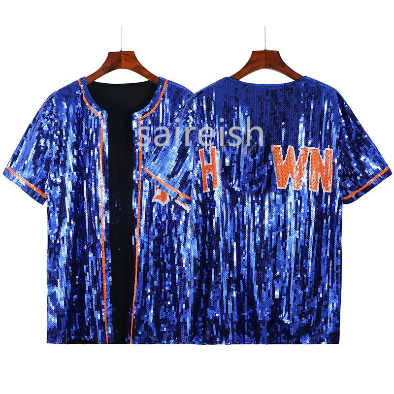 Blue Texan Game Day Sequin Shirt Jersey Dress