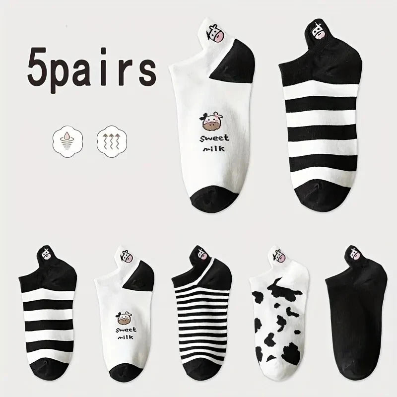 10 Pairs Women Cartoon Patterned Socks Trendy And Fashionable Versatile Socks Lightweight Breathable Comfortable Casual Socks