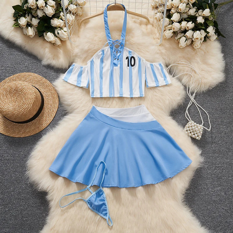 Japan Girls Vintage Cosplay Costume Sexy JK Uniform Skirt Suits Pajamas Outfits Erotic Striped Bow Tie Pleated Skirts Set