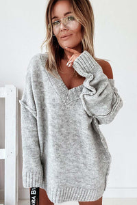 Pink Exposed Seam V Neck Slouchy Sweater