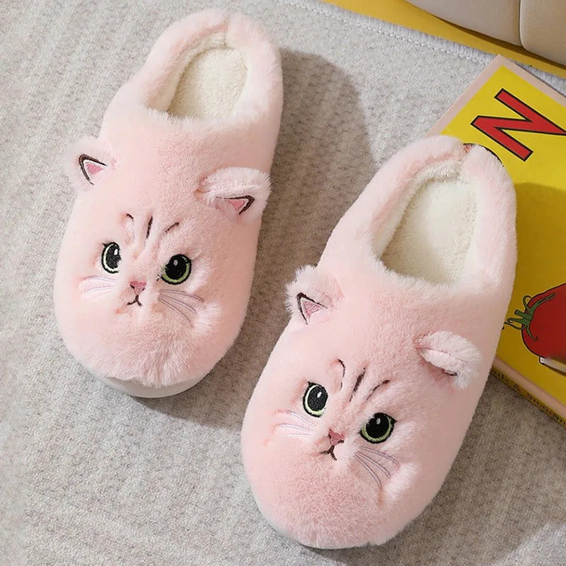 2024 New Cute Cat Slippers Fluffy Furry Women Home Slippers Men Winter Plush Slides Indoor Fuzzy Slippers Lovely Cotton Shoes