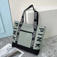 Sports Fitness Tote Bag Nylon Fabric Bags Women Handbag Pink Letter Graphic Tote Handbags Woman Shoulder Bags Casual