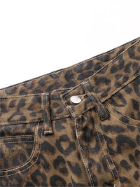 Leopard Print Jeans for Women High Waisted Y2k Retro Fashion Streetwear Denim Pants Hip Hop Straight Wide Leg Baggy Jeans