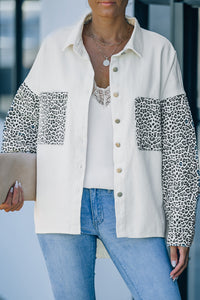 White Contrast Leopard Denim Jacket