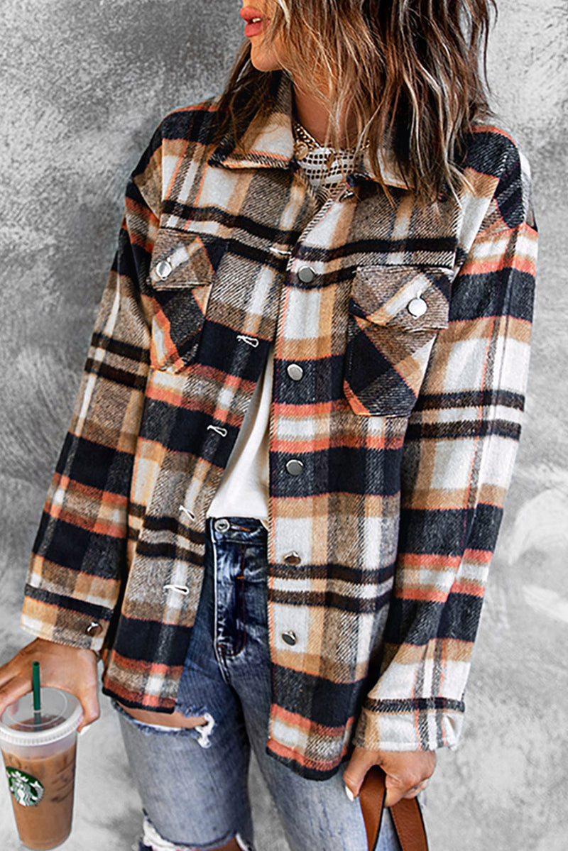 Blue Geometric Plaid Print Pocketed Shacket