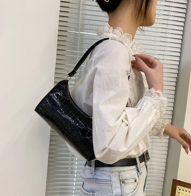 Fashion PU Leather Bags for Women Alligator Pattern Armpit Handbag Female Small Underarm Messenger Bag Purse