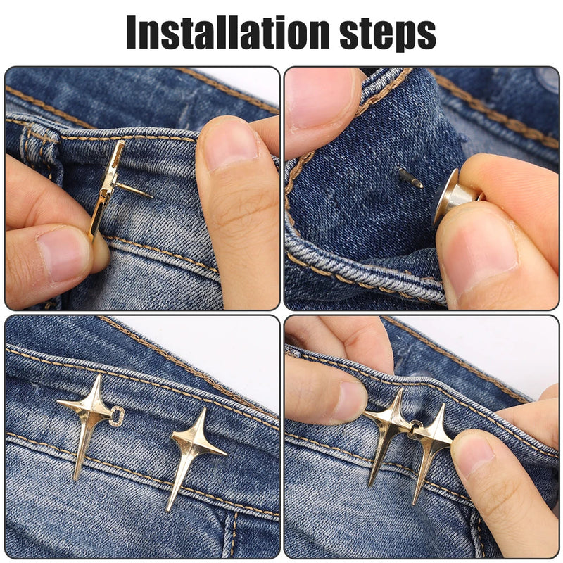 4Set Cross Star Metal Jeans Button Snaps Detachable Pants Clips Buttons Pins DIY Waist Tightener Clothing Buckles Sewing Tools