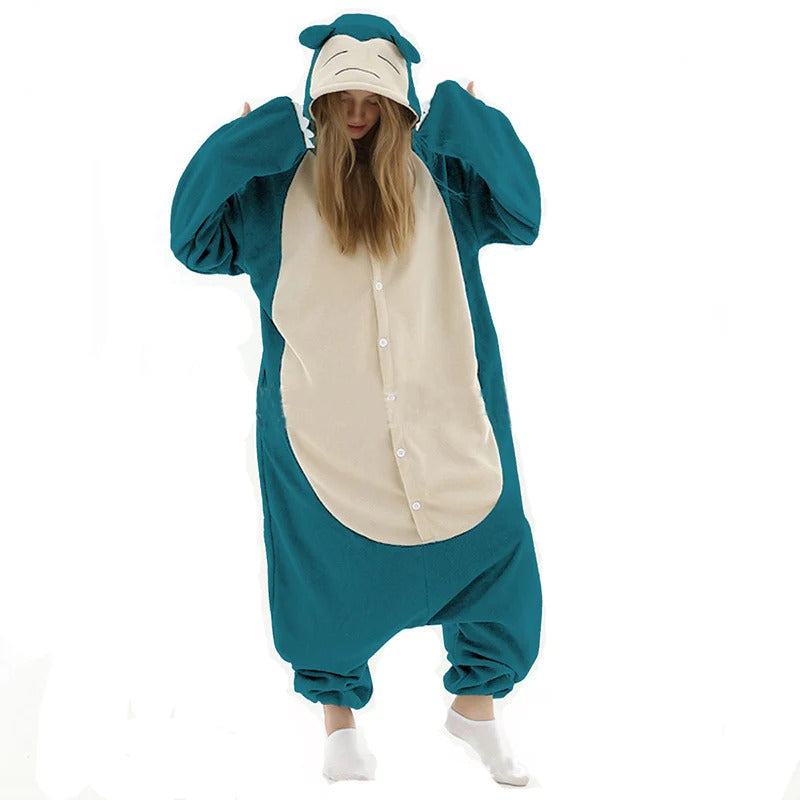 Snorlax Men One-Piece Pajama Anime Kigurumi Onesie For Adults Gengar Squirtle Women Full Body Pyjama Cartoon Cosplay Costume