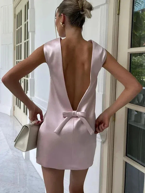 TARUXY Mini Dress For Women Sexy Backless Bow Clothes Sleeveless Tank Dresses Femme 2024 Party Elegant Evening Dress Woman